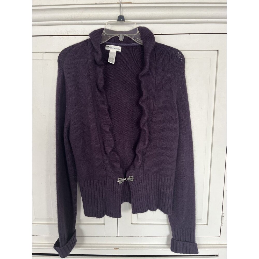 Cardigan Angora Wool blend Sweater size Large Ruffle Valerie Bertinelli
